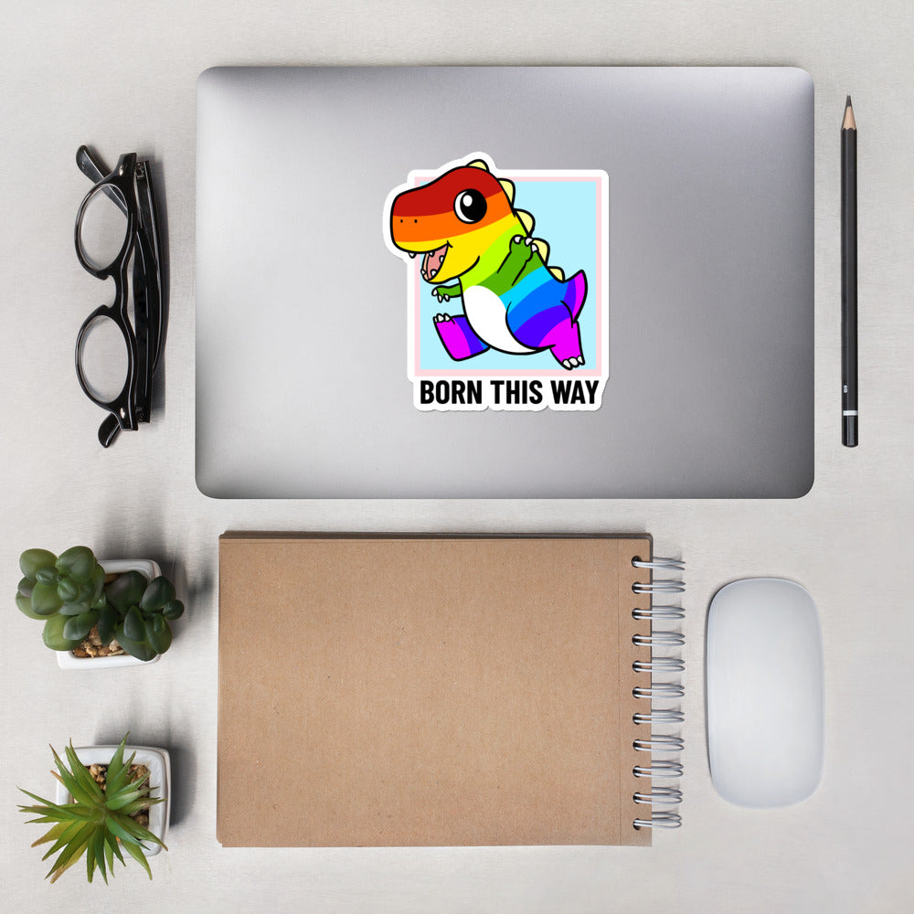 Born This Way LGBT Pride Cartoon Dinosaur Bubble-free stickers